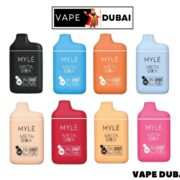 The image is about Myle Meta Box 5000 Puffs disposable vape with 8 colours and flavors which is available in Vape King Dubai