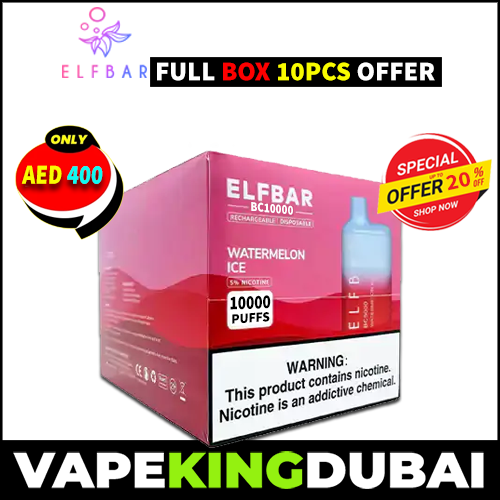 Elf Bar Bc10000 Full Box Offer Of 10Pcs Available For Only Aed 400, Showcasing The Watermelon Ice Flavor With 10000 Puffs.